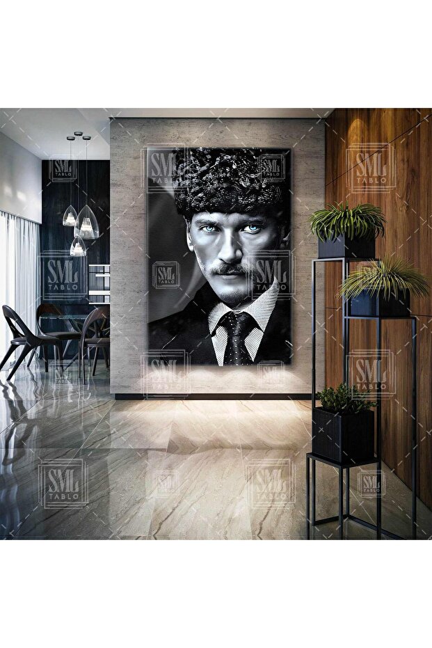 Mustafa Kemal Atatürk Bir Çift Mavi Göz Dikey Kanvas Tablo - 1