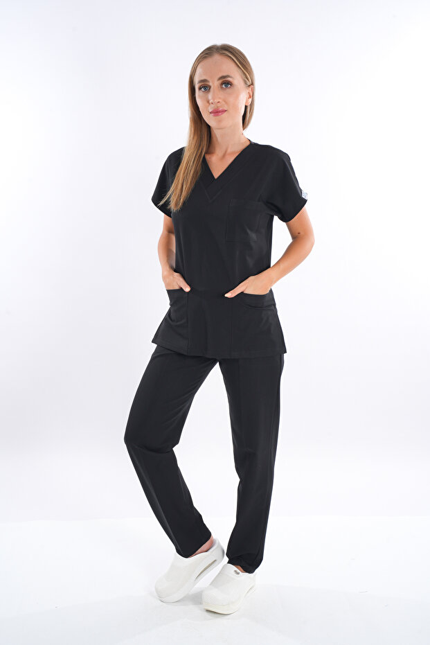 Black Nurse Doctor Surgical Hospital Greys Sweatshirt Bottom Top Set