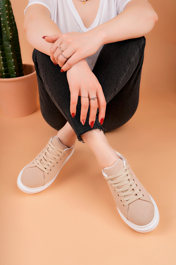 LT101 Krem Kadın Sneaker - 4