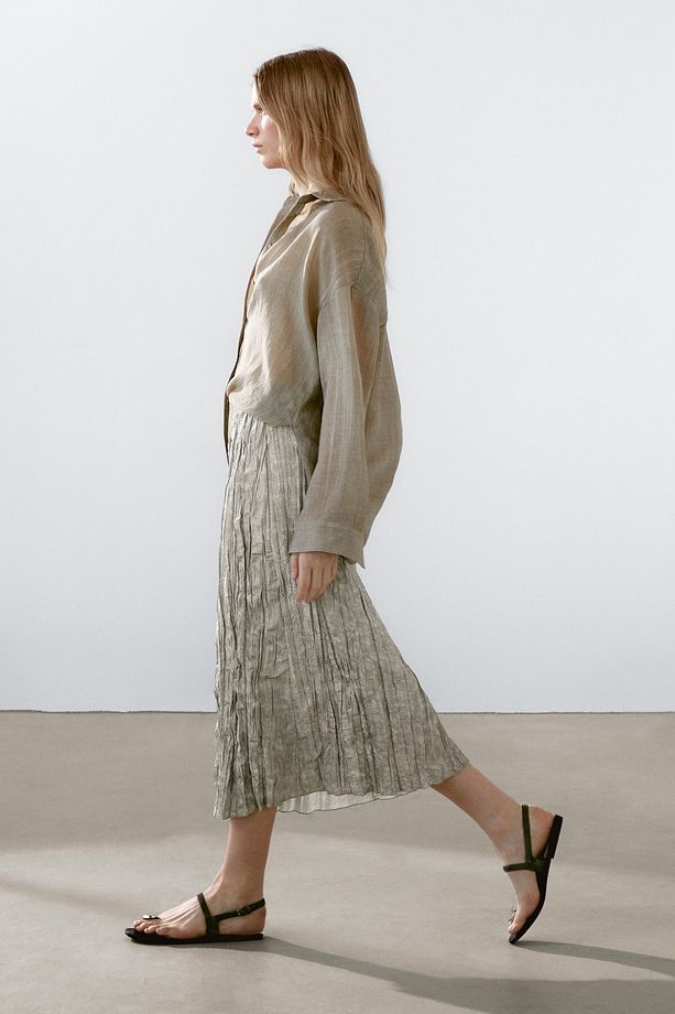 Fluid midi skirt with striped detail - 4