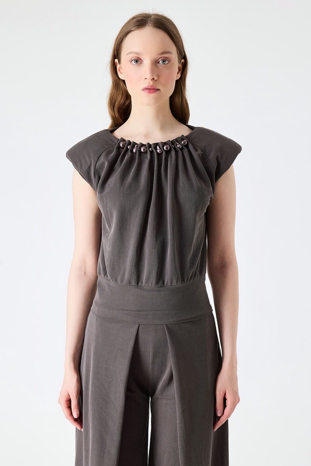 İnci detaylı örme bluz - 1