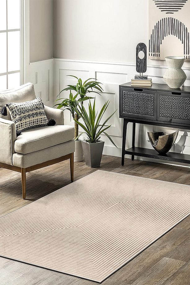 Makinede Yıkanabilir Kaymaz Taban Leke Tutmaz Modern Vizon Salon Halısı Mutfak Halısı ve Yolluk - 1