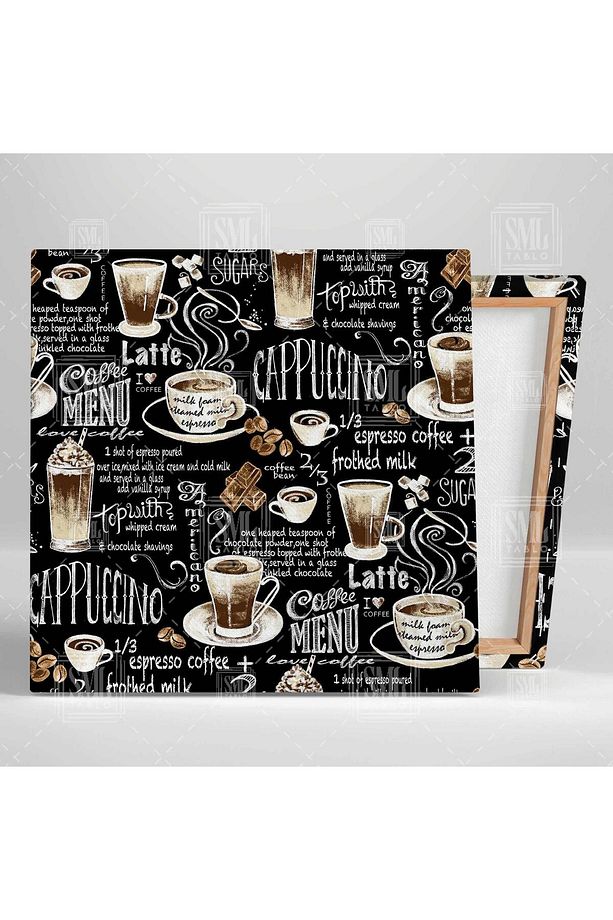 Kahve Coffee Cappuccıno Latte Cafe Restoran Mutfak Dekor Kare Kanvas Tablo - 2
