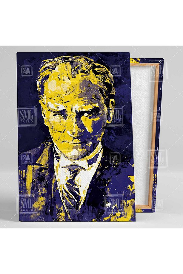 Mustafa Kemal Atatürk Sarı Lacivert Fenebahçe Dikey Kanvas Tablo - 2