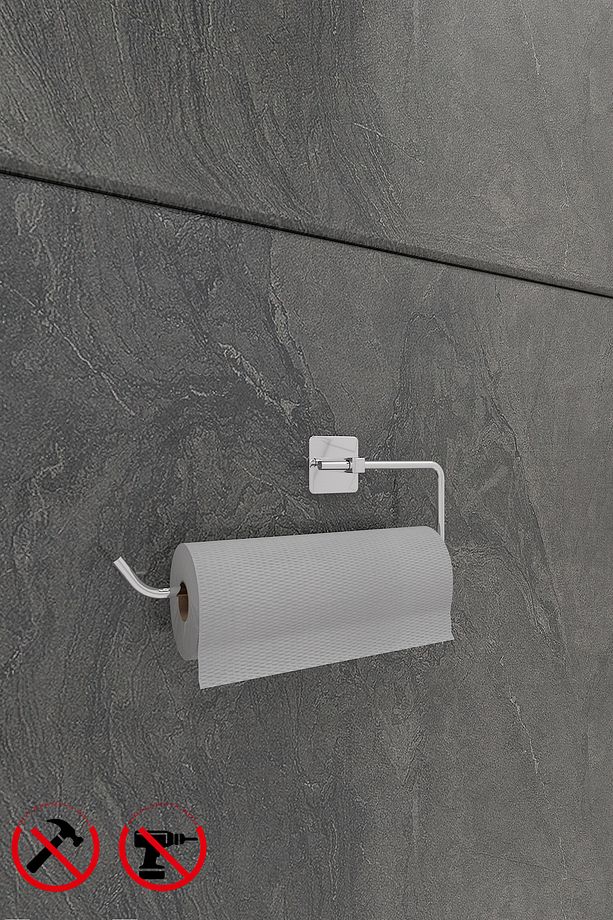 Scilla Kare Krom 3'lü Yapışkanlı Banyo Seti | Kare Havluluk, Solo Havluluk, Kare Fön Makinesi Askısı - 8