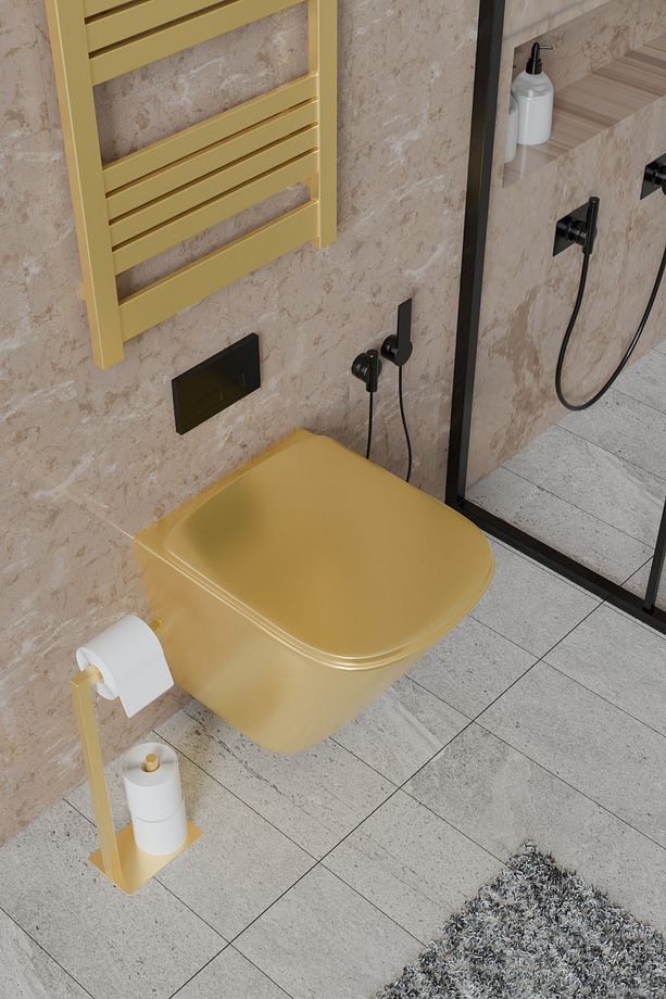 Yedek Bölmeli Ayaklı Metal Tuvalet Kağıtlığı WC Kağıtlık Altın Sarısı - 6