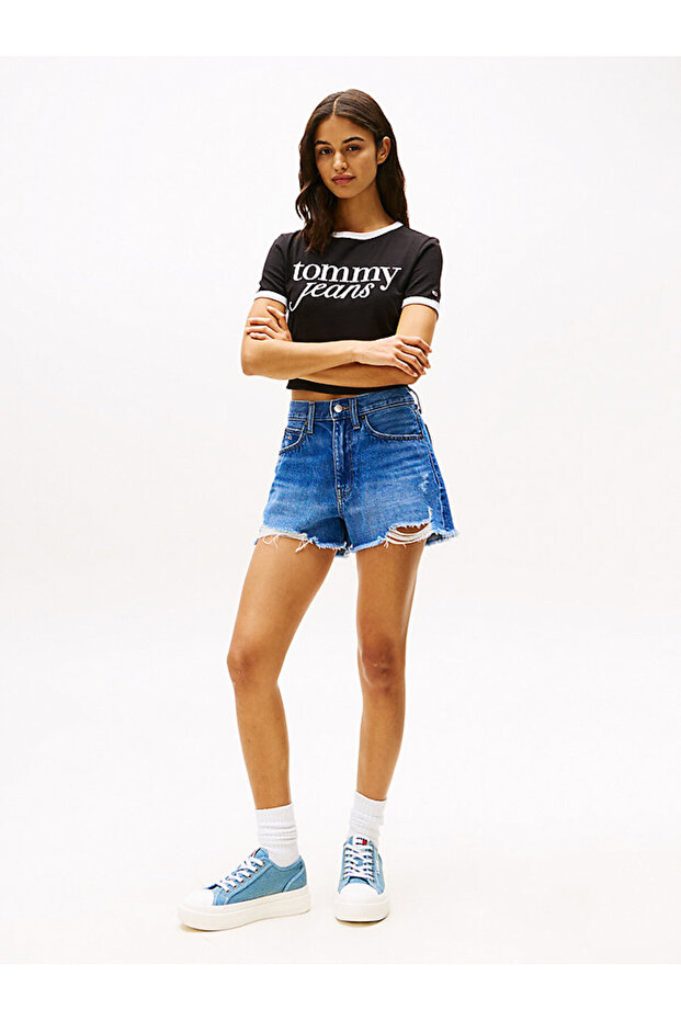 Women's dark denim 5 pocket shorts
