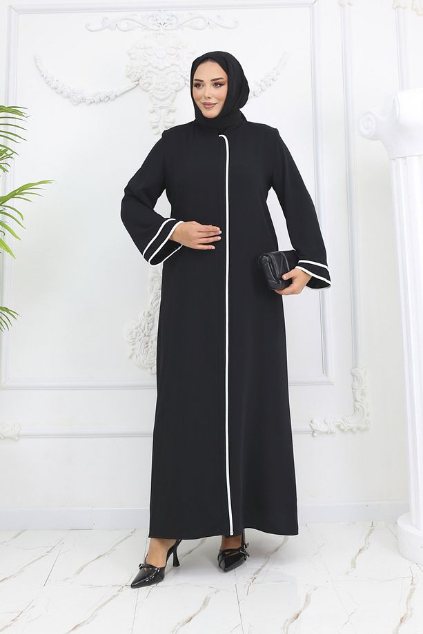 Siyah Dubai Ipeği Biyeli Ferace Mf-2269 - 1