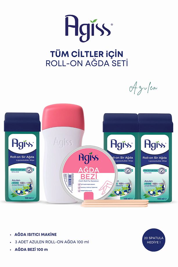 3 Adet Kartuş Roll-on Ağda Isıtıcı Ağda Makinesi 100 Metre Ağda Bezi Tüm Ciltler için Ağda Seti - 1