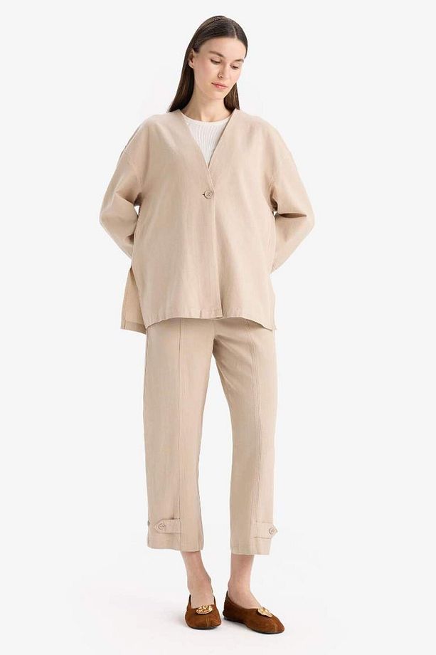 Keten Karışımlı Basic Düz Kısa Paça Harem Pantolon B7506ax25sp - 3