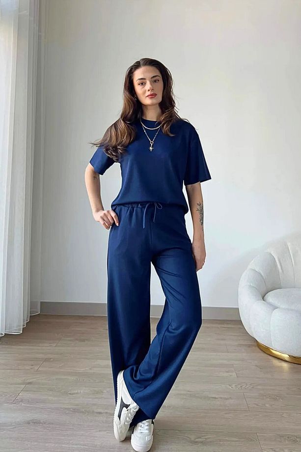 Kadın Modal Oys Kumaş Kısakol Eşofman Alt Üst Takım Bordo Laci - 1
