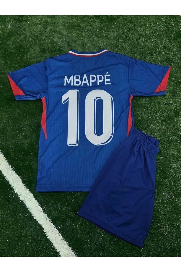 Fransa Kylian Mbappe Lacivert Çocuk Futbol Forması ve Şort Takım - 1