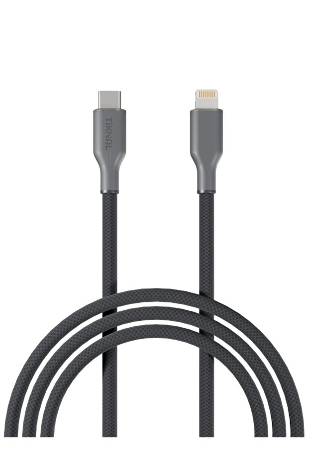 | كابل USB-C إلى Lightning - 2 متر - رمادي - نايلون مضفر - شحن سريع PD