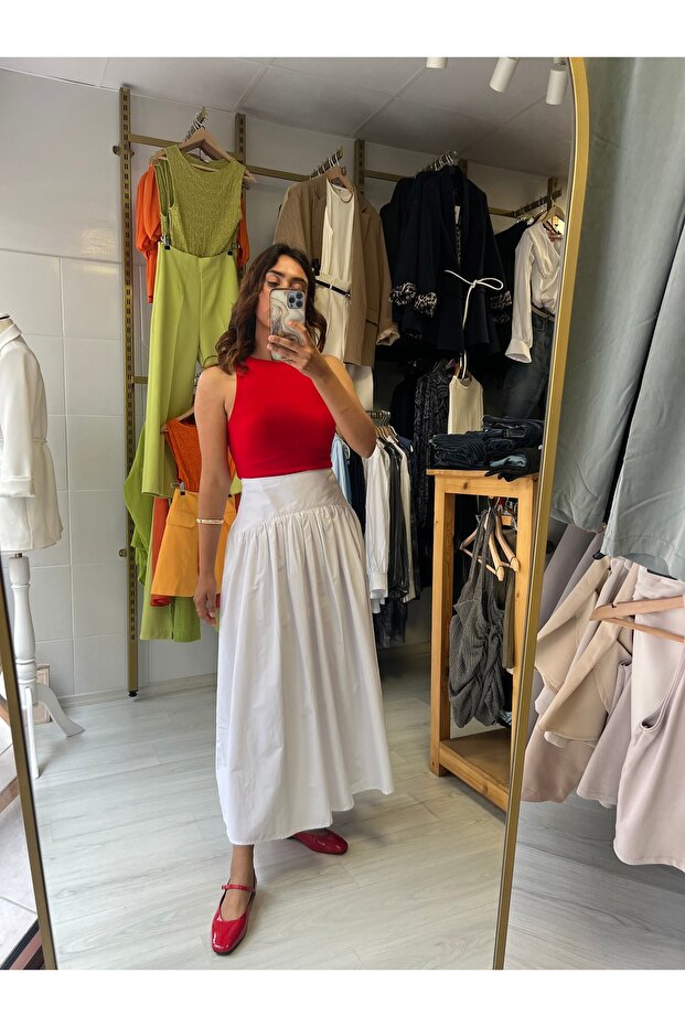 Beyaz maxi boy etek - 3