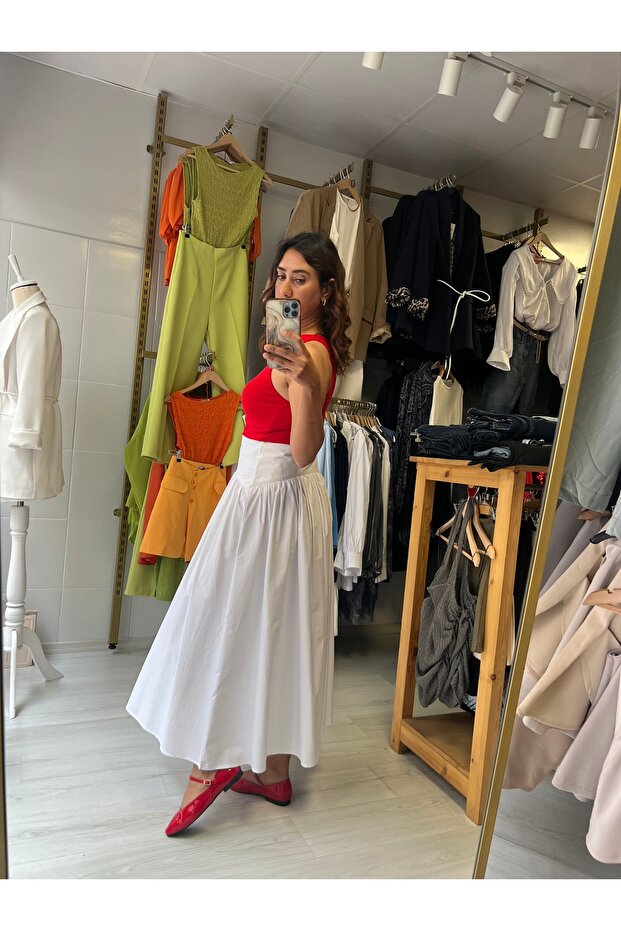 Beyaz maxi boy etek - 2