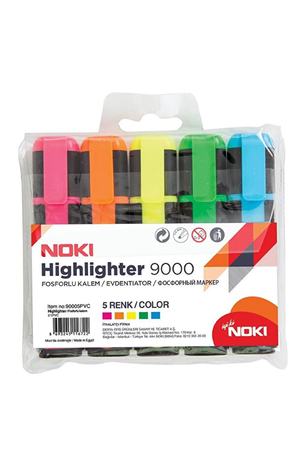 Noki 90005 Fosforlu Kalem 5 Adet - Karışık Renk