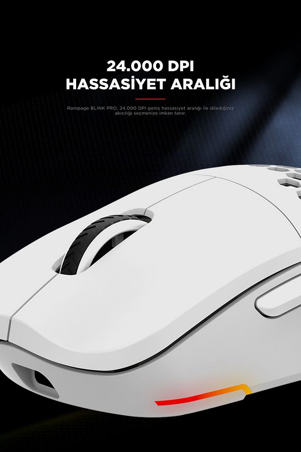 BlinkPro Bluetooth-Kablosuz-Kablolu Rgb Şarjlı 24000 Dpı 3311 Hafif Gaming Mouse Oyuncu Mouse Beyaz - 5