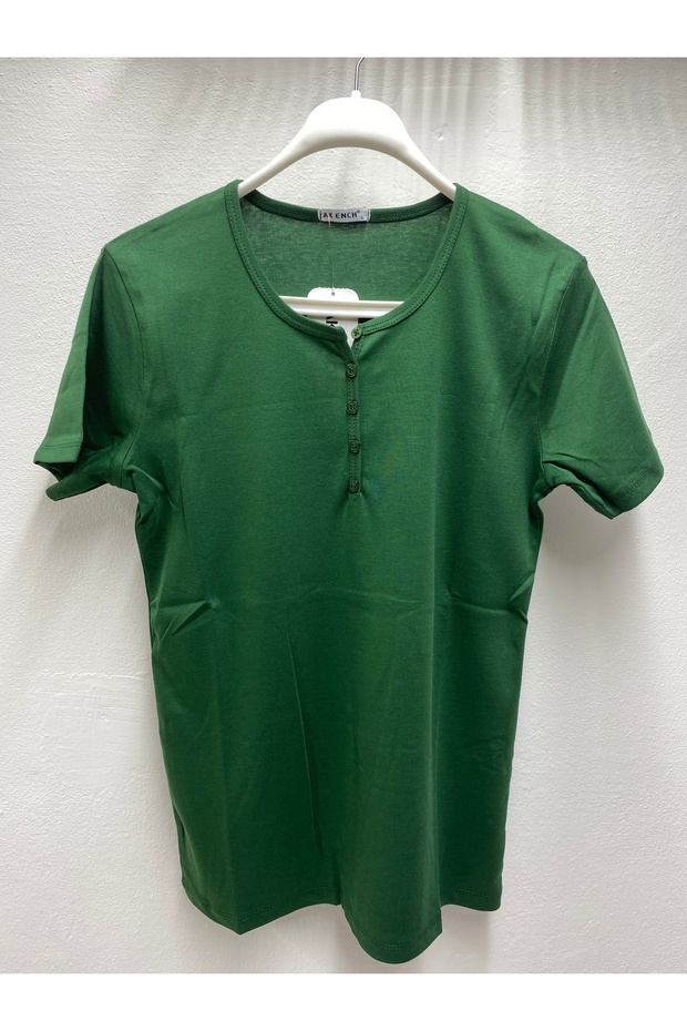 Cotton Solid Color Normal Fit Buttoned Lycra Cotton Ribbon Cotton Short Sleeve Women's Mother's Combed Tee
