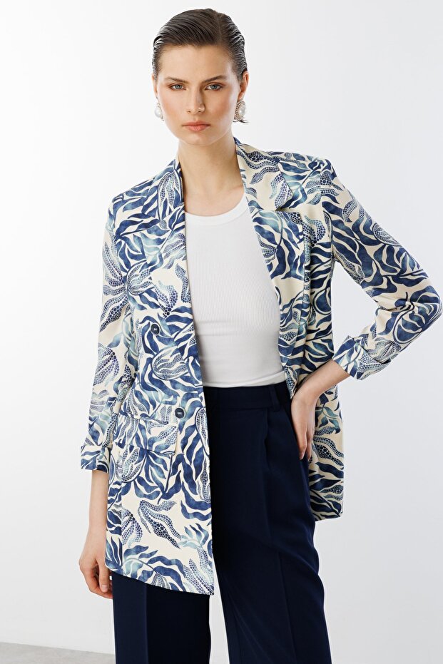 سترة بأزرار مزخرفة منقوشة Indigo-4166 - 4