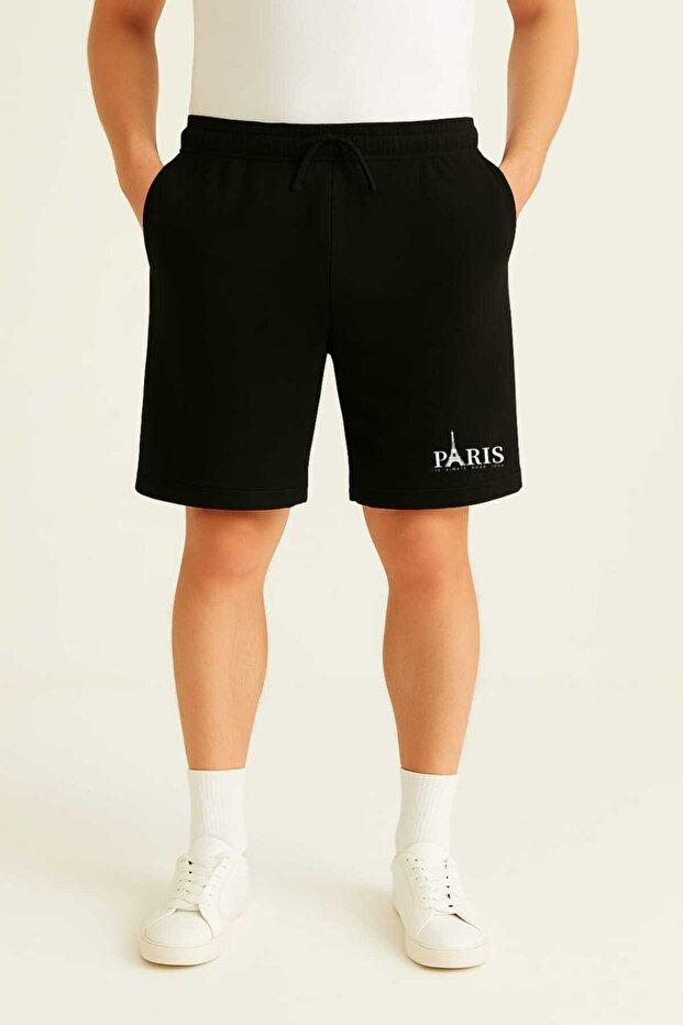 Paris Printed Black Men's Shorts - Relaxed Fit, City Style (S-7Xl)