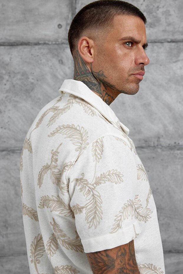 Brown Patterned Oversize Shirt - 5