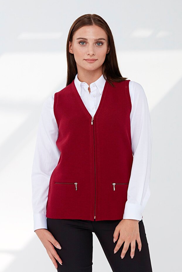 Women's Steel Knit Pocket Zippered Plain Knit Vest