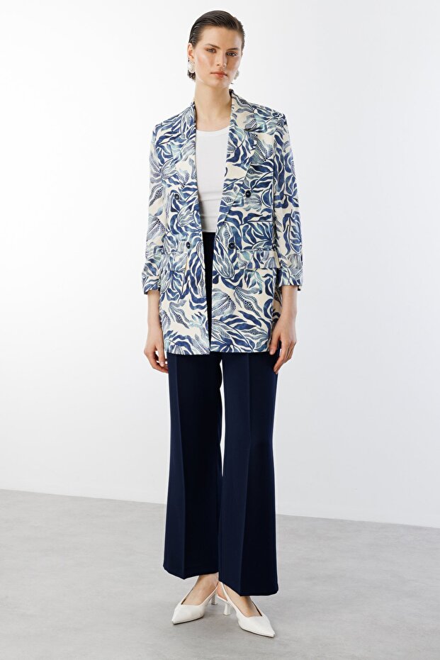 سترة بأزرار مزخرفة منقوشة Indigo-4166 - 2