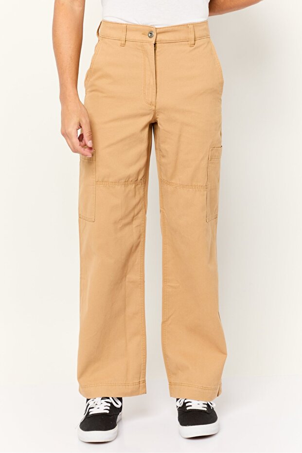 بنطلون كارجو سادة بقصّة عادية للرجال، بني - 1