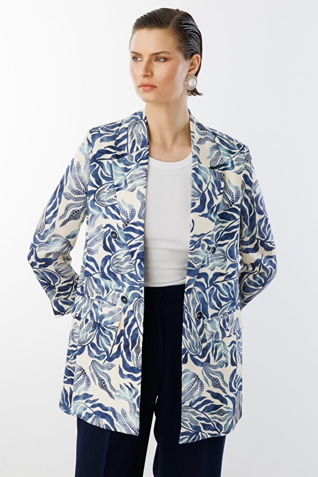 سترة بأزرار مزخرفة منقوشة Indigo-4166 - 1