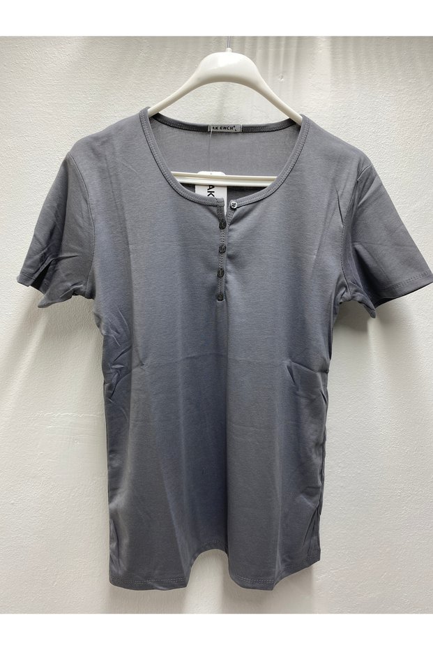 Cotton Solid Color Normal Fit Buttoned Lycra Cotton Ribbon Cotton Short Sleeve Women's Mother's Combed Tee