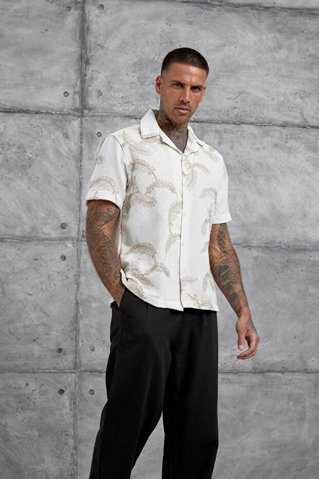 Brown Patterned Oversize Shirt - 1