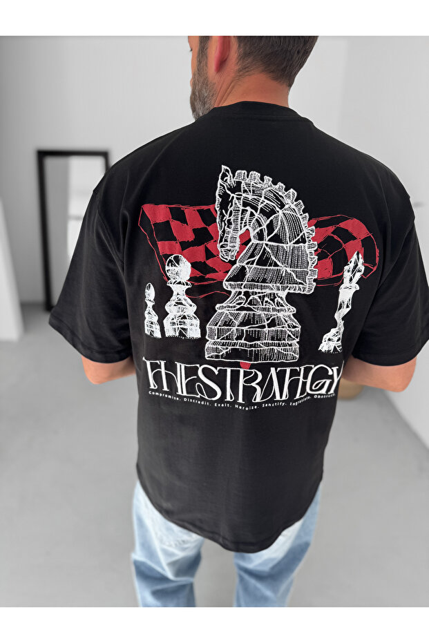 Siyah Strategy Baskılı Oversize T-Shirt YP-5060 - 2