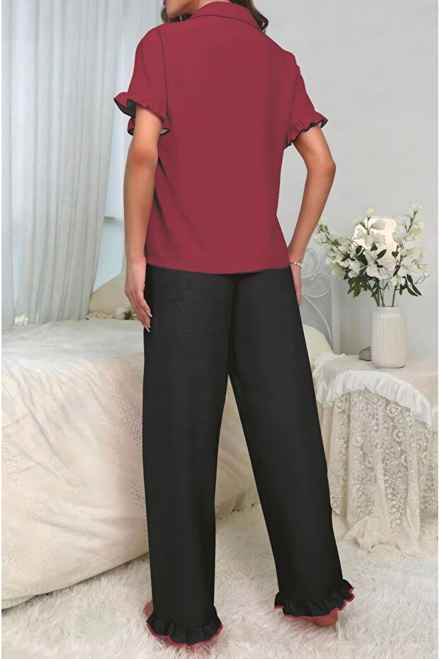 BÜRÜMCÜK ARABİYELİ DÜĞMELİ PİJAMA TAKIM - 6