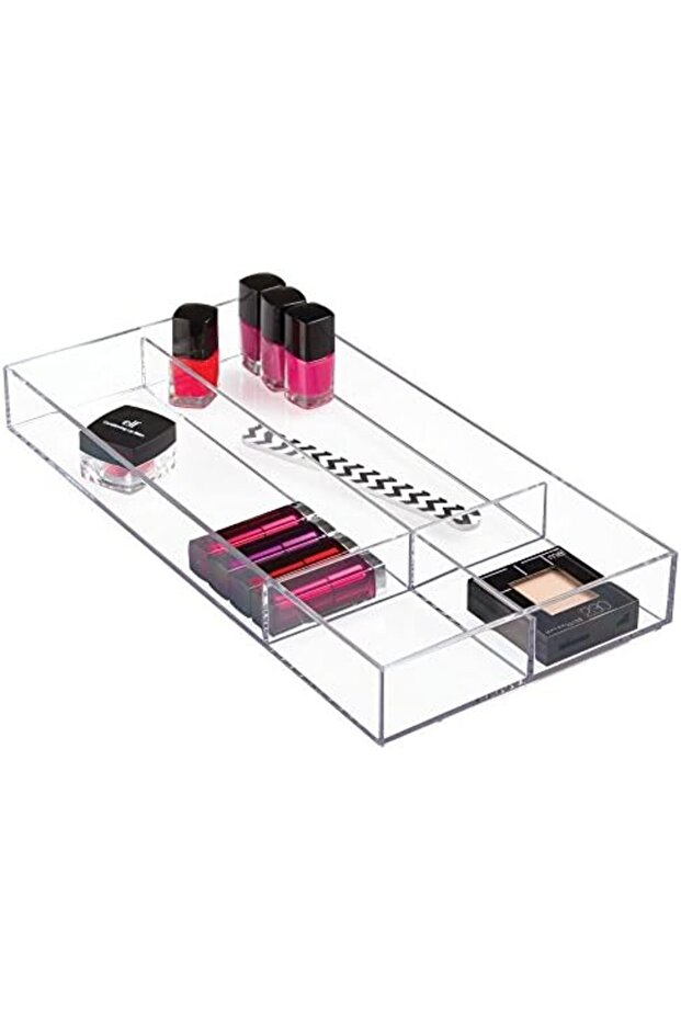 Plastic Drawer Organizer, Clear Divided Storage for Vanity, Bathroom, Kitchen (8"x16"x2")