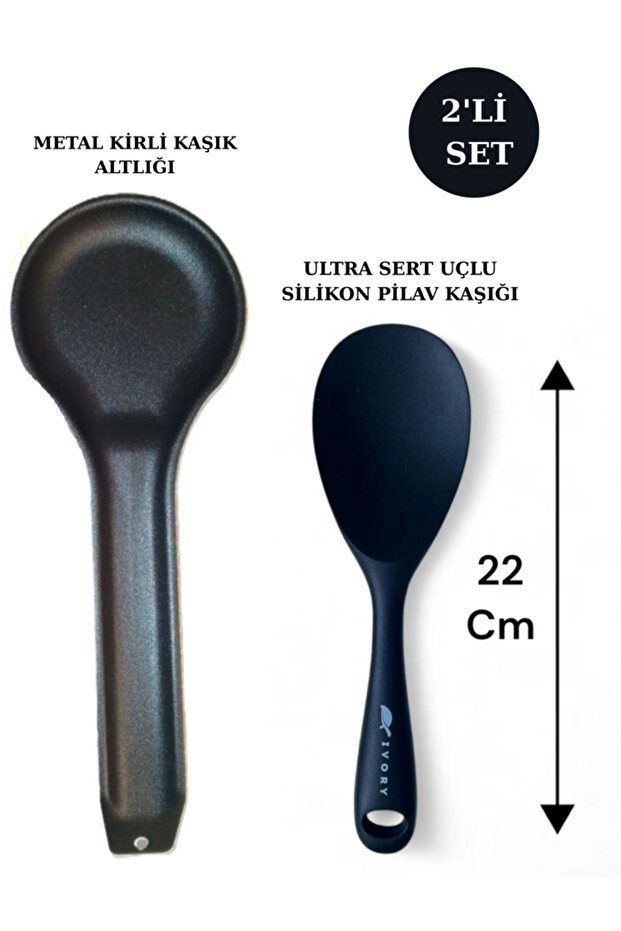 2-Piece Kitchen Utensil Set; 1 Silicone Cooking Spoon + 1 Metal Dirty Spoon Holder