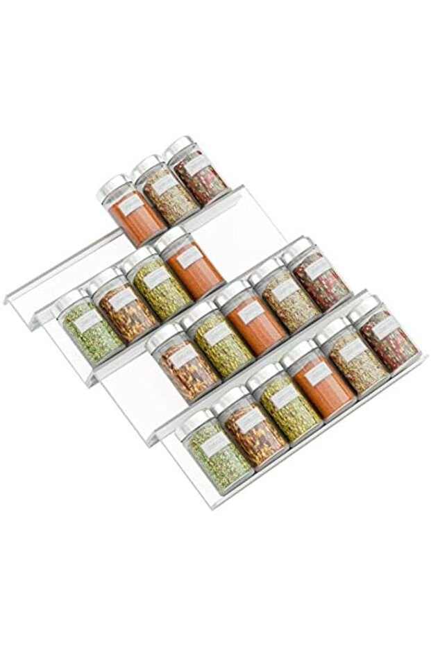 Clear Acrylic 4-Tier Spice Rack Tray, Drawer Organizer for Kitchen Cabinets, 1-Pack