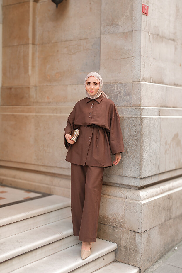 Women's Double Button Detailed Suit Brown