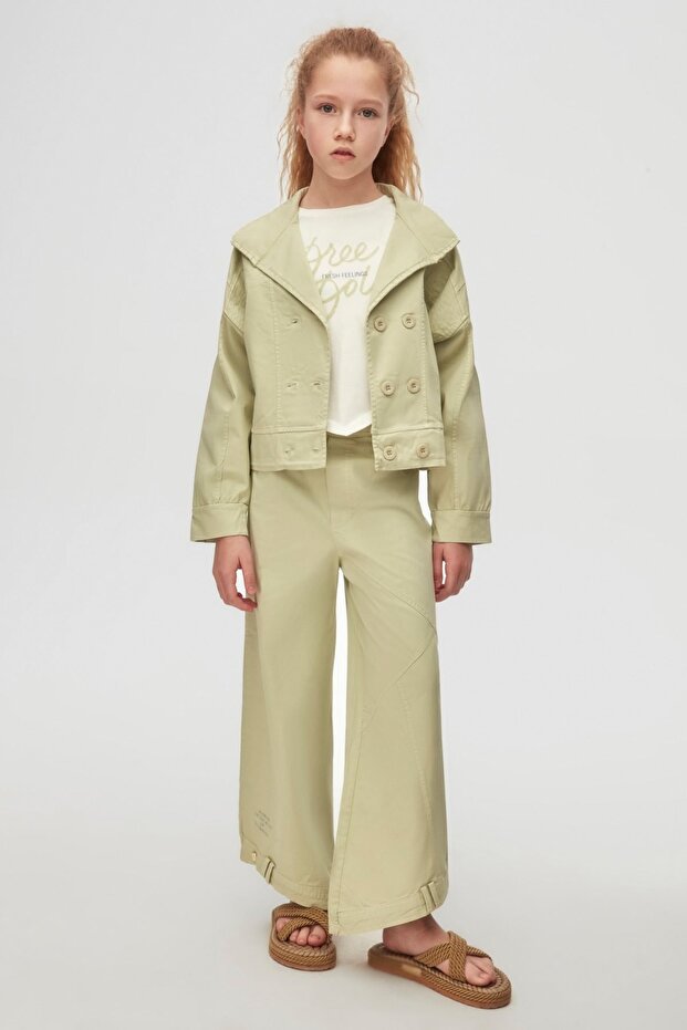 10-16 Years Old Girl Green Jacket Pants Suit - Green
