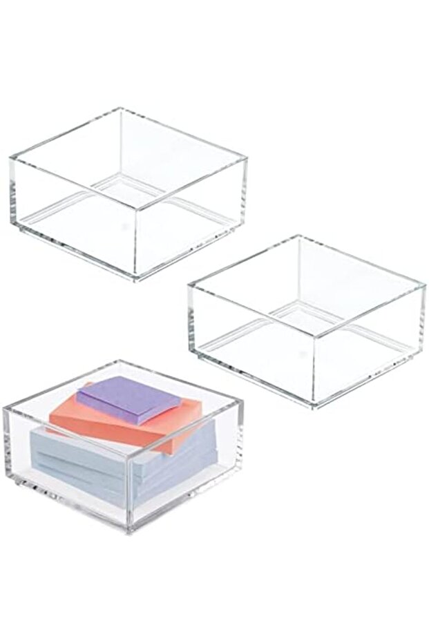 Plastic Square Desk Organizer, 3 Pack - Clear, for Home Office Drawers and Desk Supplies