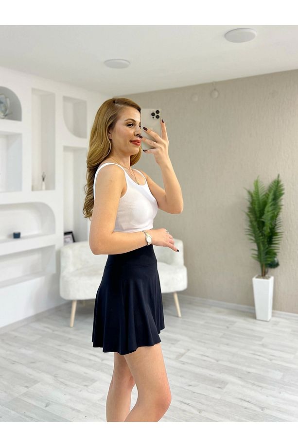 Sandy Kumaş Şort Etek Siyah - 4