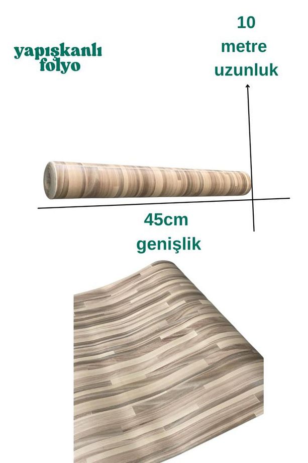 45cm x 10 Metre 1 Adet Folyo Yapışkanlı Şaşırtmalı Desen Ahşap Mutfak Duvar Kaplama Folyosu Kağıdı - 2