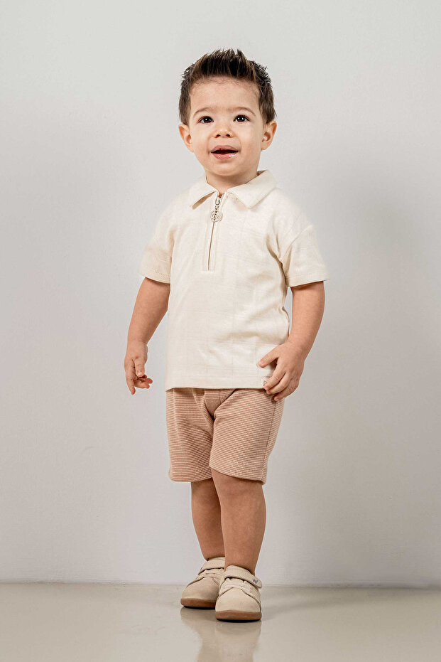 Baby Kids Camel Polo Neck Shorts Cotton Comfortable 2-Piece Set Trend Fashion Bottom Top Set