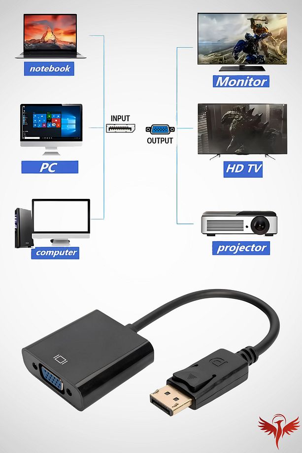 Displayport to VGA Çevirici (DP to VGA) Monitör-Pc Görüntü Kablosu Premium - 2