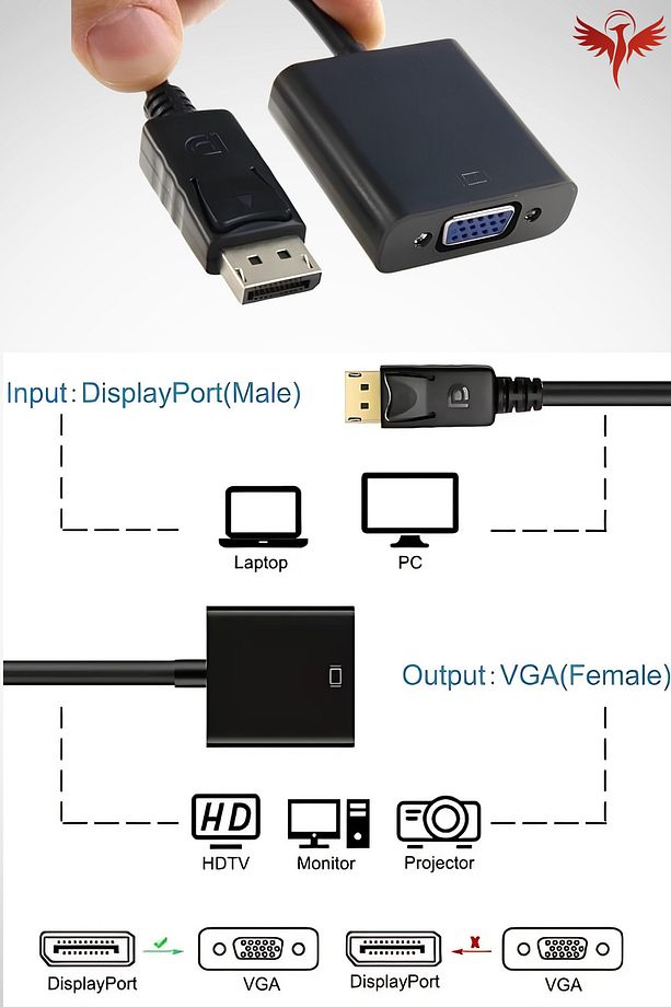 Displayport to VGA Çevirici (DP to VGA) Monitör-Pc Görüntü Kablosu Premium - 3