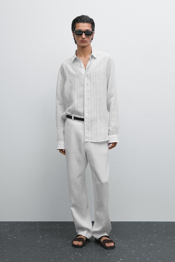 %100 keten regular fit gömlek - 1