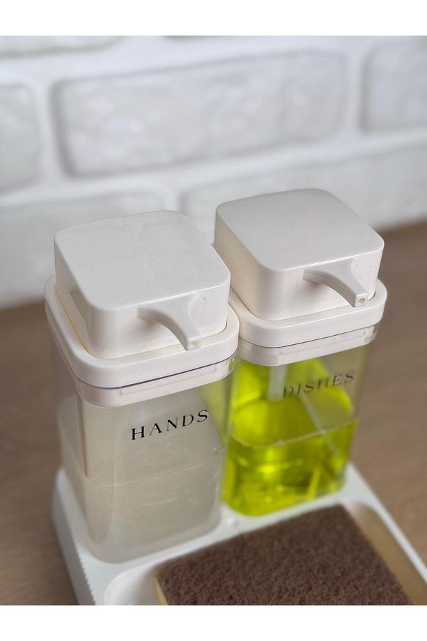 Beyaz Deluxe Kare Standlı Şeffaf Sıvı Sabunluk ve Deterjanlık - 4