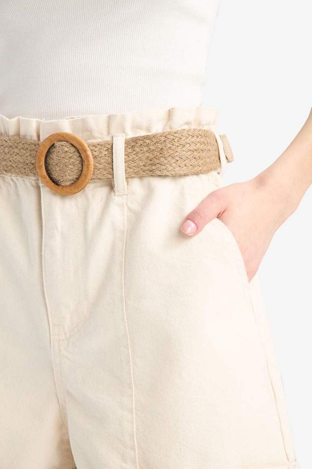 Paperbag Yüksek Bel Katlamalı Paça Kemerli Jean Şort E0548ax25sm - 5