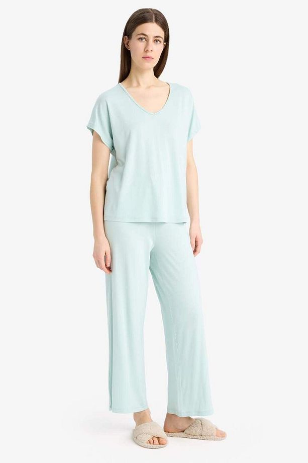 Pijama Takımı Viskon Kısa Kollu Üst Esnek Belli Uzun Alt-fall In Love E0264ax25sp - 2