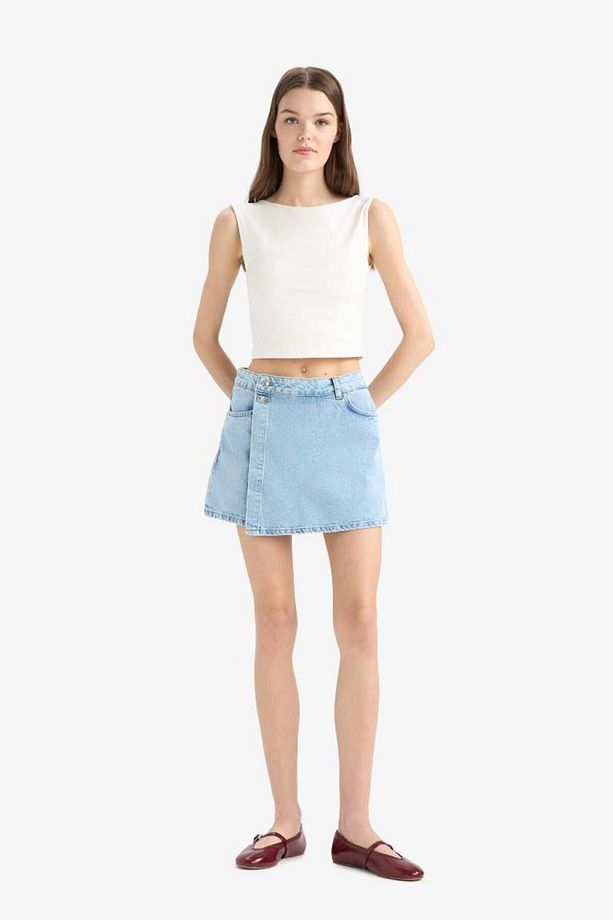 Yüksek Bel Cepli Mini Jean Şort Etek E4697ax25sm - 4