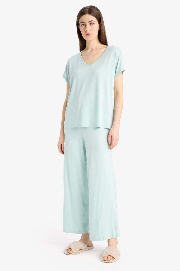 Pijama Takımı Viskon Kısa Kollu Üst Esnek Belli Uzun Alt-fall In Love E0264ax25sp - 3